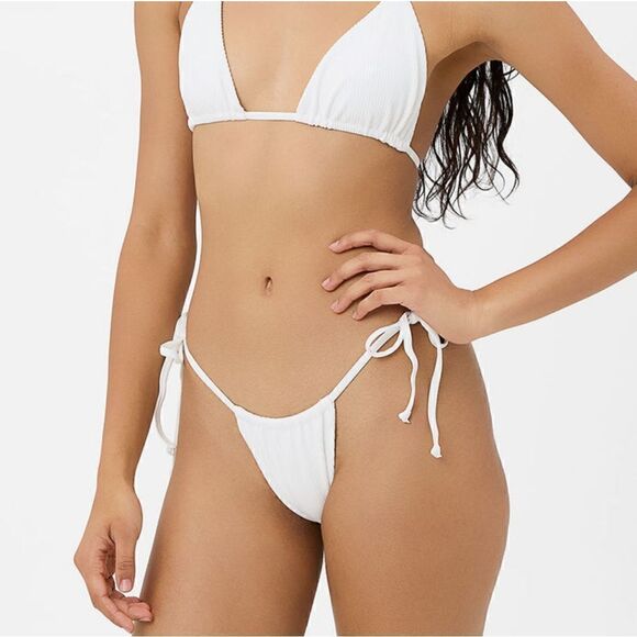 NWOT Frankie's Bikinis Tia Ribbed String Bikini Bottom In White Size Large - Picture 5 of 12